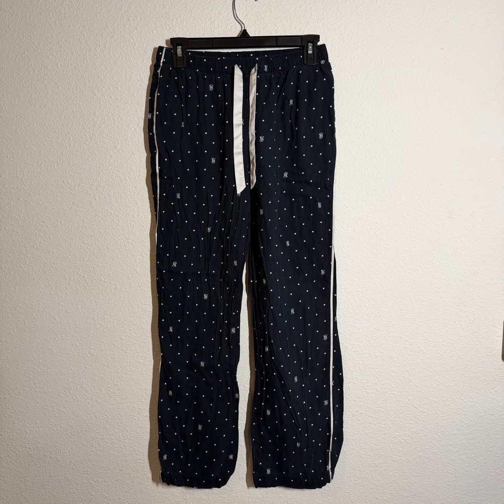 Victoria's Secret Pajama Pants Women XS Black Polka Dot Slash Pockets Drawstring